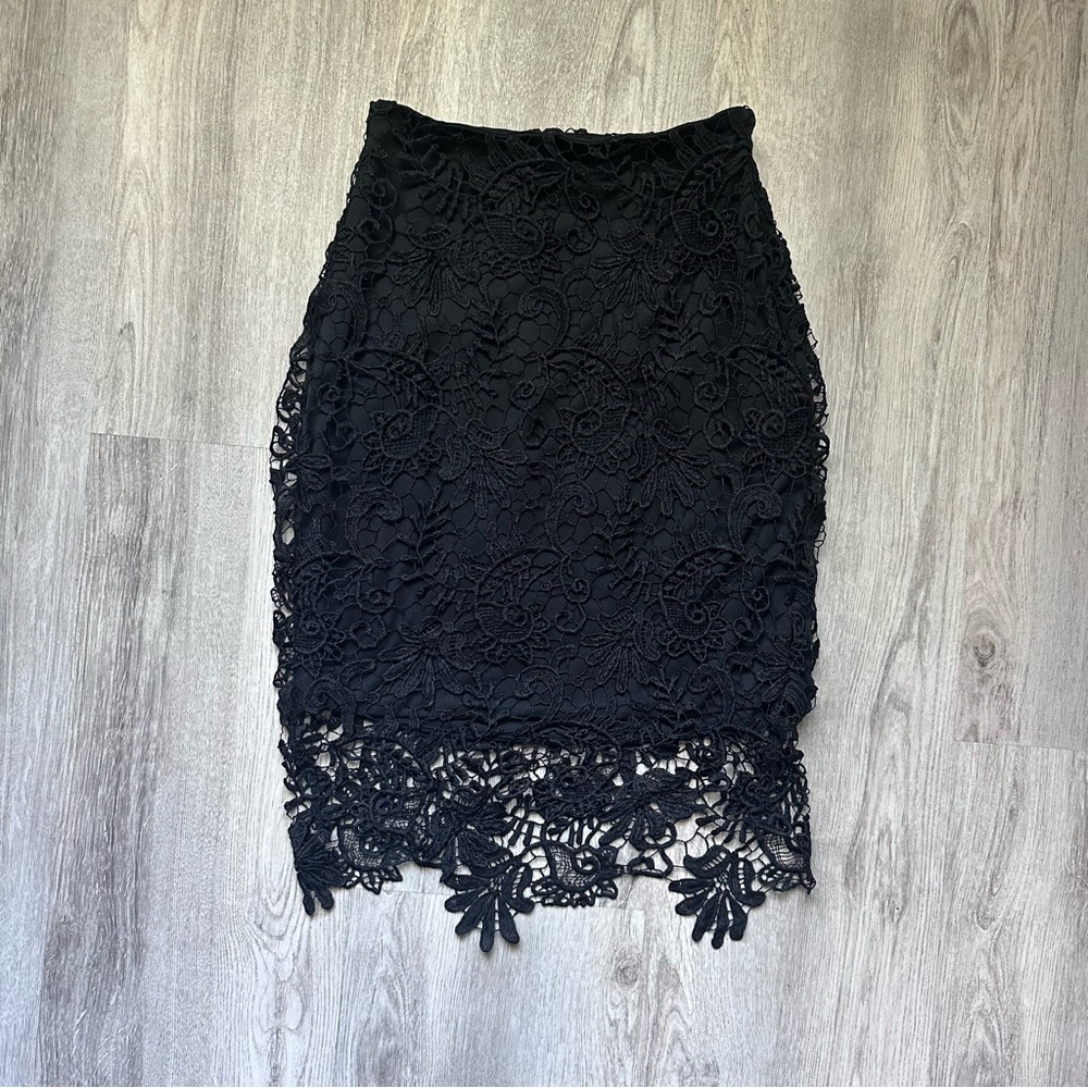 BEBE Black Lace Midi Skirt